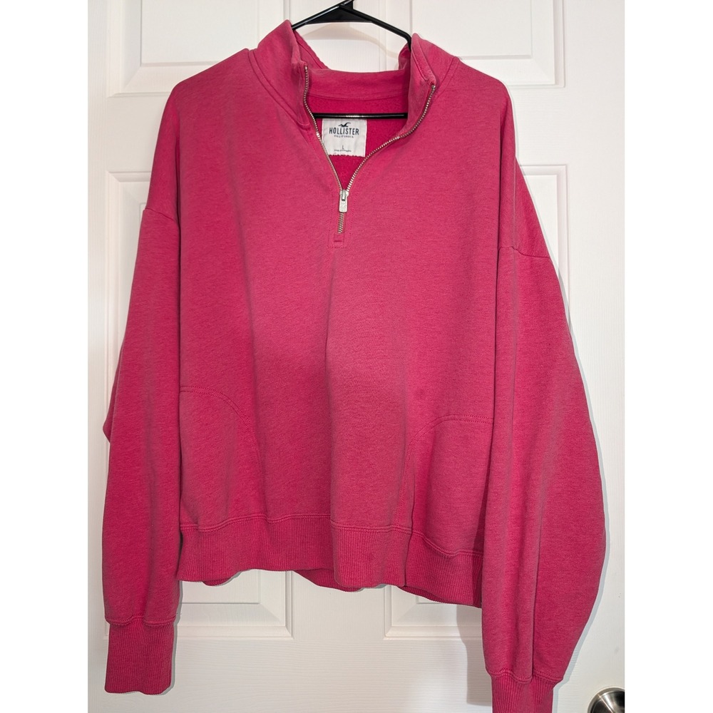Hollister Pink Oversized Quarter Zip Sweatshirt Pullover Large Y2K Preppy
